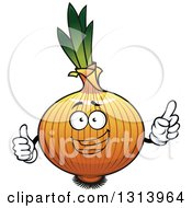 Poster, Art Print Of Cartoon Yellow Onion Character Giving A Thumb Up And Holding Up A Finger