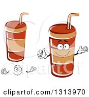 Clipart Of A Cartoon Face Hands And Brown Fountain Soda Cups Royalty Free Vector Illustration