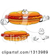 Poster, Art Print Of Cartoon Happy Face Hands And Hot Dogs