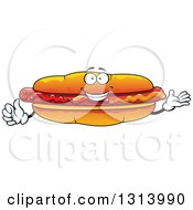Poster, Art Print Of Cartoon Happy Hot Dog Character Presenting And Giving A Thumb Up