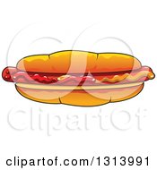Clipart Of A Cartoon Hot Dog Garnished With Mustard And Ketchup Royalty Free Vector Illustration