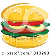 Poster, Art Print Of Cartoon Hamburger With Veggies
