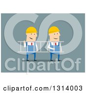Poster, Art Print Of Flat Design White Businessmen Contractors Carrying A Ladder