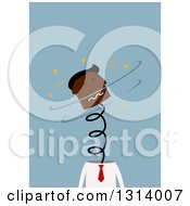 Poster, Art Print Of Flat Design Stressed Black Business Mans Head Popping Up On A Spring On Blue
