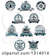 Poster, Art Print Of Blue Nautical Maritime Labels With Text