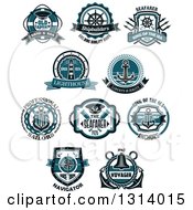 Poster, Art Print Of Blue Nautical Maritime Labels With Text 2