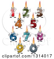 Cartoon Colorful Numbered Birthday Candle Characters