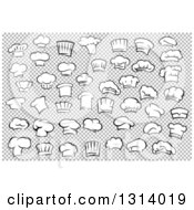 Clipart Of Black And White Chef Toque Hats Over Checkers Royalty Free Vector Illustration