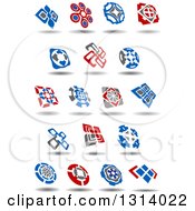 Clipart Of Blue Gray And Red Windmill Designs 4 Royalty Free Vector Illustration