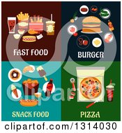 Flat Designs Of Fast Food Burger Snack Food And Pizza