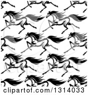 Clipart Of A Seamless Pattern Background Of Black And White Running Horses 3 Royalty Free Vector Illustration