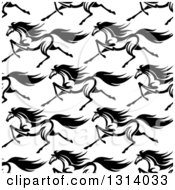 Poster, Art Print Of Seamless Pattern Background Of Black And White Running Horses 3