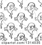 Clipart Of A Seamless Background Pattern Of Black And White Angry Ghosts Royalty Free Vector Illustration by Vector Tradition SM