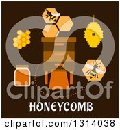 Poster, Art Print Of Flat Design Of Bees Honeycombs Around A Box With Text On Brown