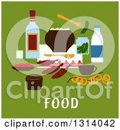Poster, Art Print Of Flat Design Of Traditional Russian Foods Over Text On Green