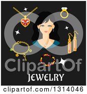 Poster, Art Print Of Flat Design Of A Woman With Jewelery Over Text