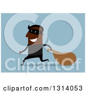 Poster, Art Print Of Flag Design Happy Black Male Bank Robber Running With A Sack On Blue