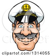 Poster, Art Print Of Cartoon Smiling Mustached Captains Face