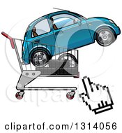 Hand Computer Cursor By A Cart With Tires And A Car