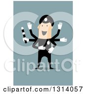 Poster, Art Print Of Flat Design White Police Officer Directing Traffic With Many Hands
