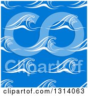 Poster, Art Print Of Seamless Background Pattern Of White Waves Over Blue 3