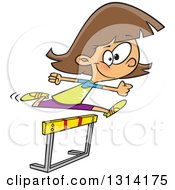 Poster, Art Print Of Track And Field Brunette White Girl Leaping A Track Hurdle