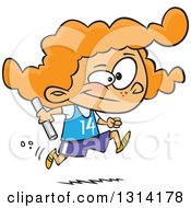 Clipart Of A Track And Field Red Haired White Girl Running A Relay Race Royalty Free Vector Illustration