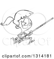 Lineart Clipart Of A Black And White Track And Field Pole Vault Girl Running Royalty Free Outline Vector Illustration by toonaday