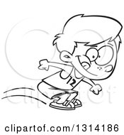 Lineart Clipart Of A Black And White Track And Field Boy Long Jumping Royalty Free Outline Vector Illustration