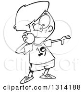 Lineart Clipart Of A Black And White Track And Field Boy Throwing A Shot Put Royalty Free Outline Vector Illustration by toonaday