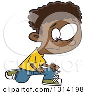 Cartoon Distressed Black Boy With A Knot In His Shoe Laces