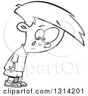 Poster, Art Print Of Cartoon Black And White Boy Crying Over A Small Boo Boo