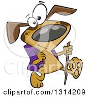 Clipart Of A Cartoon Happy Brown Dog Hiking With A Stick And Pack Royalty Free Vector Illustration