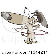 Cartoon Happy Brown Dog Playing With A Hula Hoop