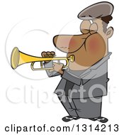 Poster, Art Print Of Cartoon Musician Black Man Playing A Trumpet