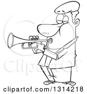 Poster, Art Print Of Cartoon Black And White Musician African Man Playing A Trumpet