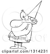 Outline Clipart Of A Black And White Cartoon Happy Male Gnome Smiling Royalty Free Lineart Vector Illustration