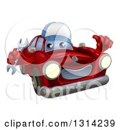 Poster, Art Print Of Happy Red Car Character Wearing A Baseball Cap Holding A Wrench And Thumb Up