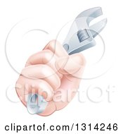 Cartoon Caucasian Hand Gripping A Spanner Wrench