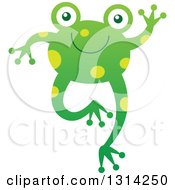 Poster, Art Print Of Cute Cartoon Happy Baby Frog Jumping And Waving