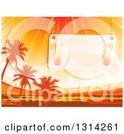 Poster, Art Print Of Faded Cocktail Sign Suspended Over Orange Sun Rays Palm Trees And Grunge