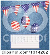 3d American Flag Bunting Banner With Party Balloons Over Denim And A Faded Text Box