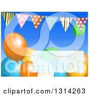 Poster, Art Print Of Background Of Patterned Bunting Banners With Colorful Party Balloons And A Faded Text Box