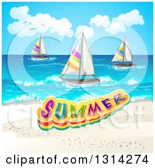 Poster, Art Print Of White Sand Beach With Sailboats And Summer Text