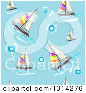 Poster, Art Print Of Background Of Bubbles And Sailobats On Blue