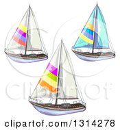 Poster, Art Print Of Sailboats With Colorful Stripes