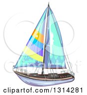Poster, Art Print Of Sailboat With Colorful Stripes And Blue Sails