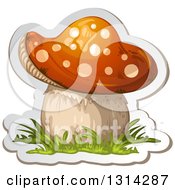 Poster, Art Print Of Sticker Styled Mushroom With Grass And A White Outline