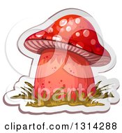 Poster, Art Print Of Sticker Styled Red Mushroom With Grass And A White Outline