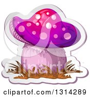 Poster, Art Print Of Sticker Styled Purple Mushroom With Grass And A White Outline